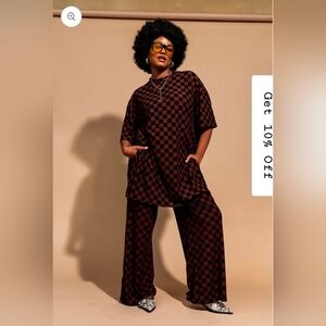 Leveled Up Ribbed Playsuit in Black + Mocha Checkerboard XL